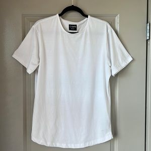 Cuts Clothing Curve-Hem White T-Shirt, Size: Large